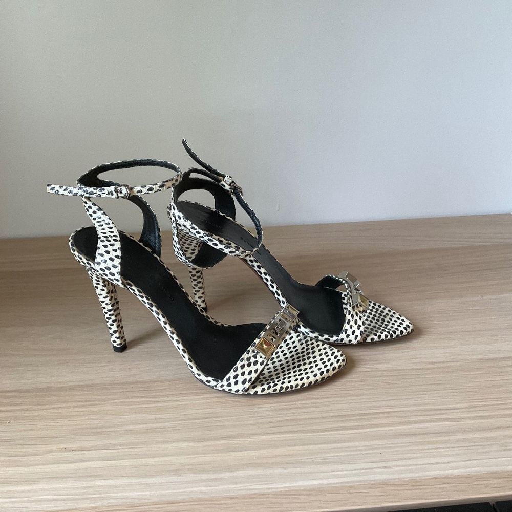Proenza Schouler Slash Ankle Strap Sandals in Black dot python Leather size 36.5